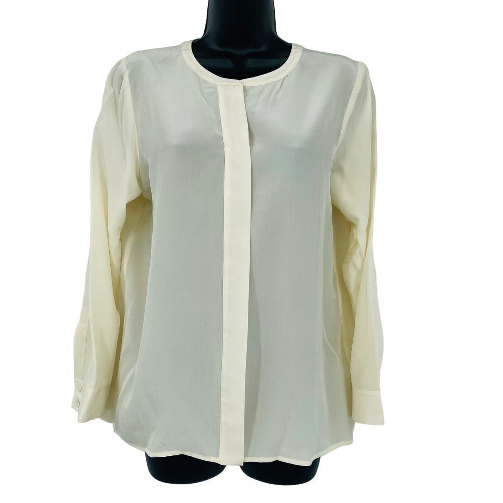 J. Jill Silk Long Sleeve Top Womens S Petite‎ Ivory Sheer Careerwear Lightweight